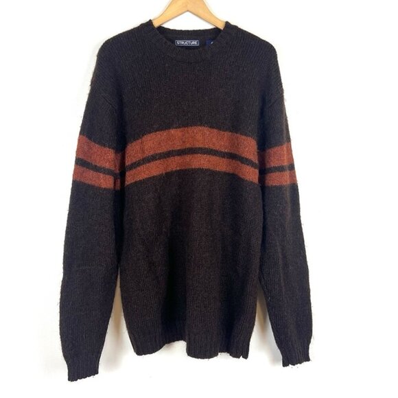 Vintage Structure Wool Sweater sz L Brown Orange Stripe Grunge Kurt Cobain Baggy - Picture 1 of 8